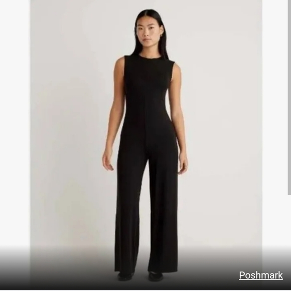 Quince Tencel Jersey Tank Jumpsuit Wide Leg Black - Picture 1 of 9